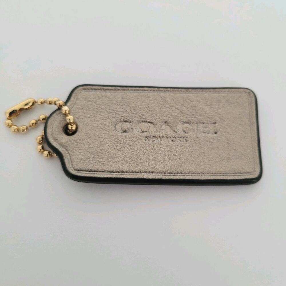 Coach Hang Tag Replacement Gray Metalic Leather Bag Charm Keychain 2" Fob Modern